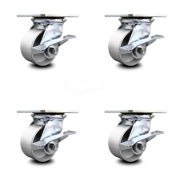 4 Inch Heavy Duty Semi Steel Caster Set with Ball Bearings and Brakes SCC